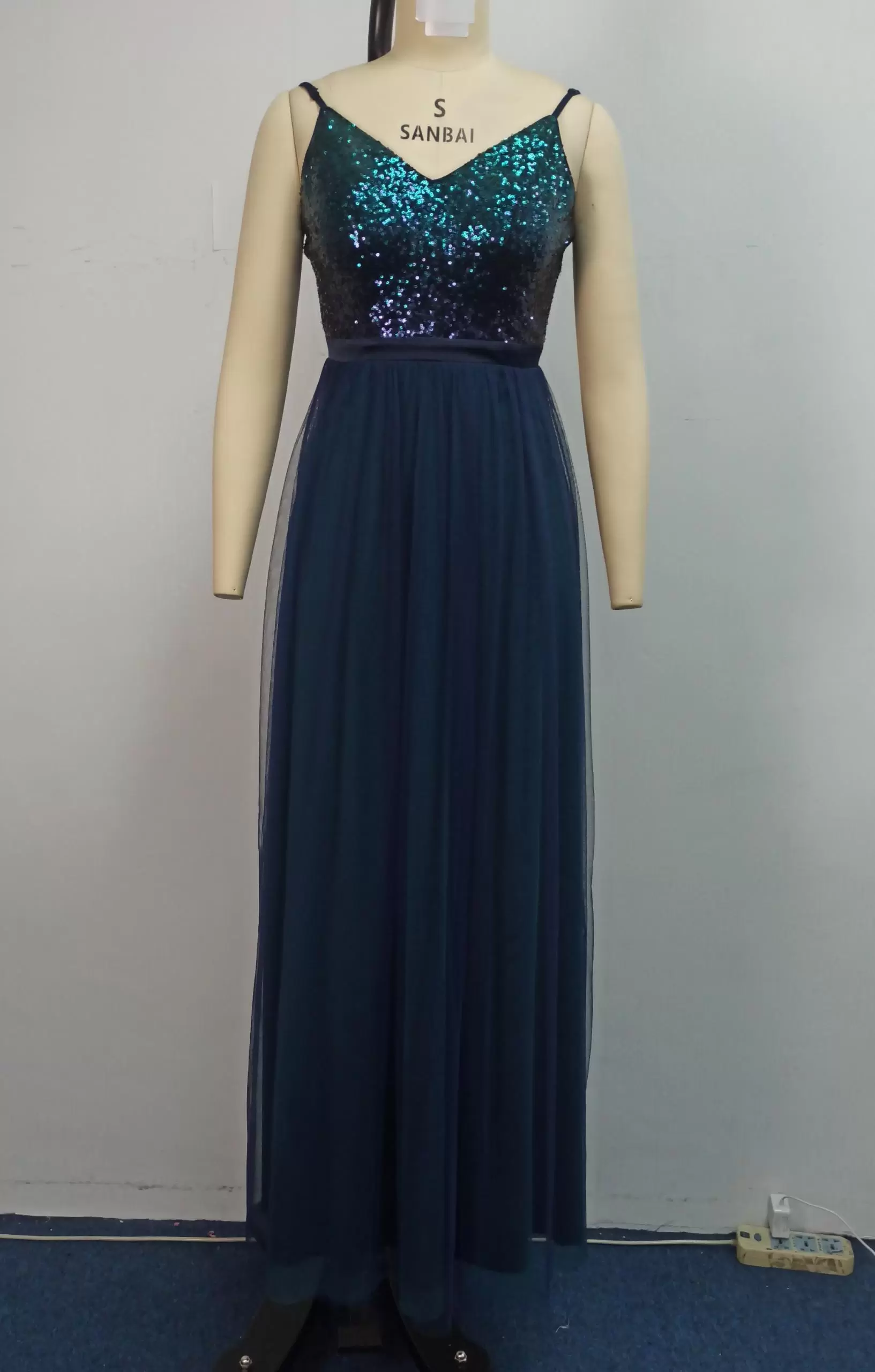 Sparkling Sequin V Neck Tulle Maxi Dress Women