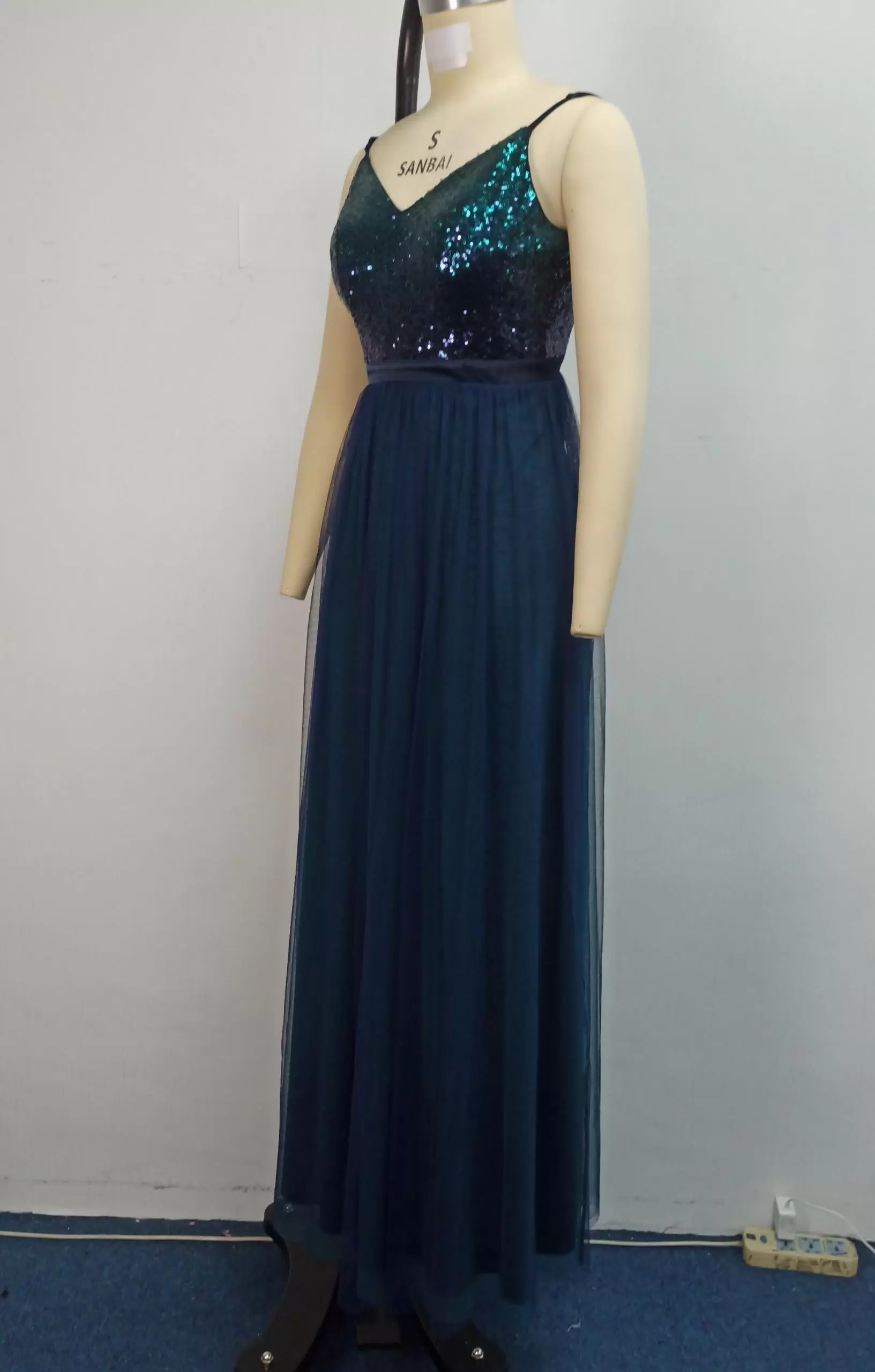 Sparkling Sequin V Neck Tulle Maxi Dress Women