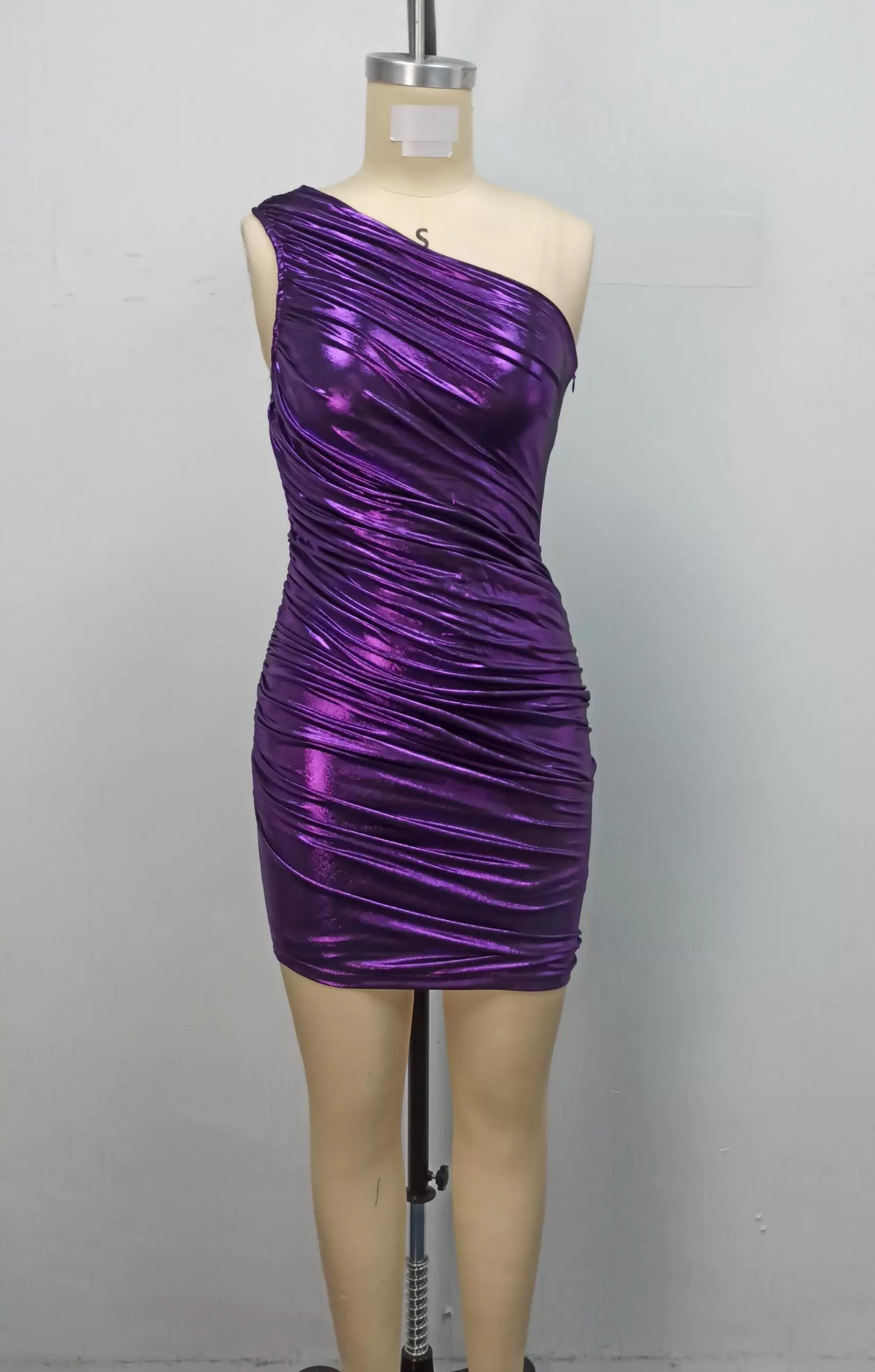 Glamorous One Shoulder Metallic Mini Dress Women