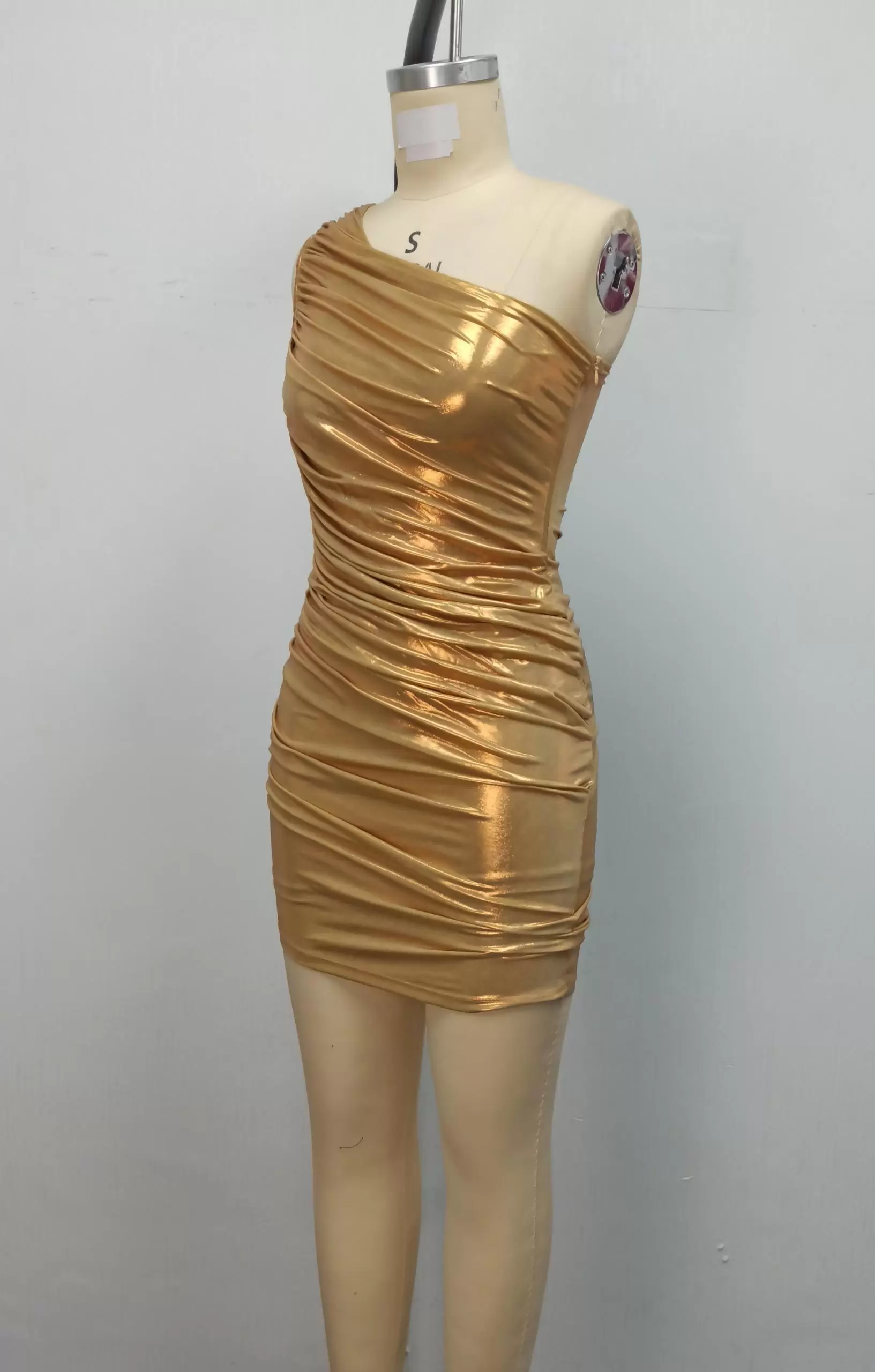 Glamorous One Shoulder Metallic Mini Dress Women