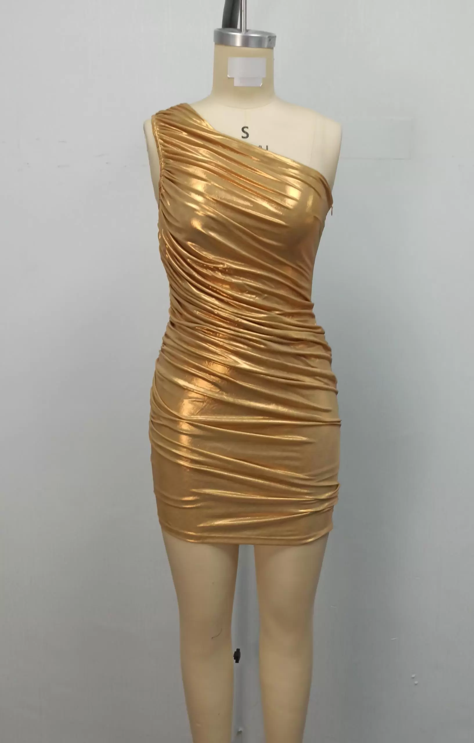 Glamorous One Shoulder Metallic Mini Dress Women