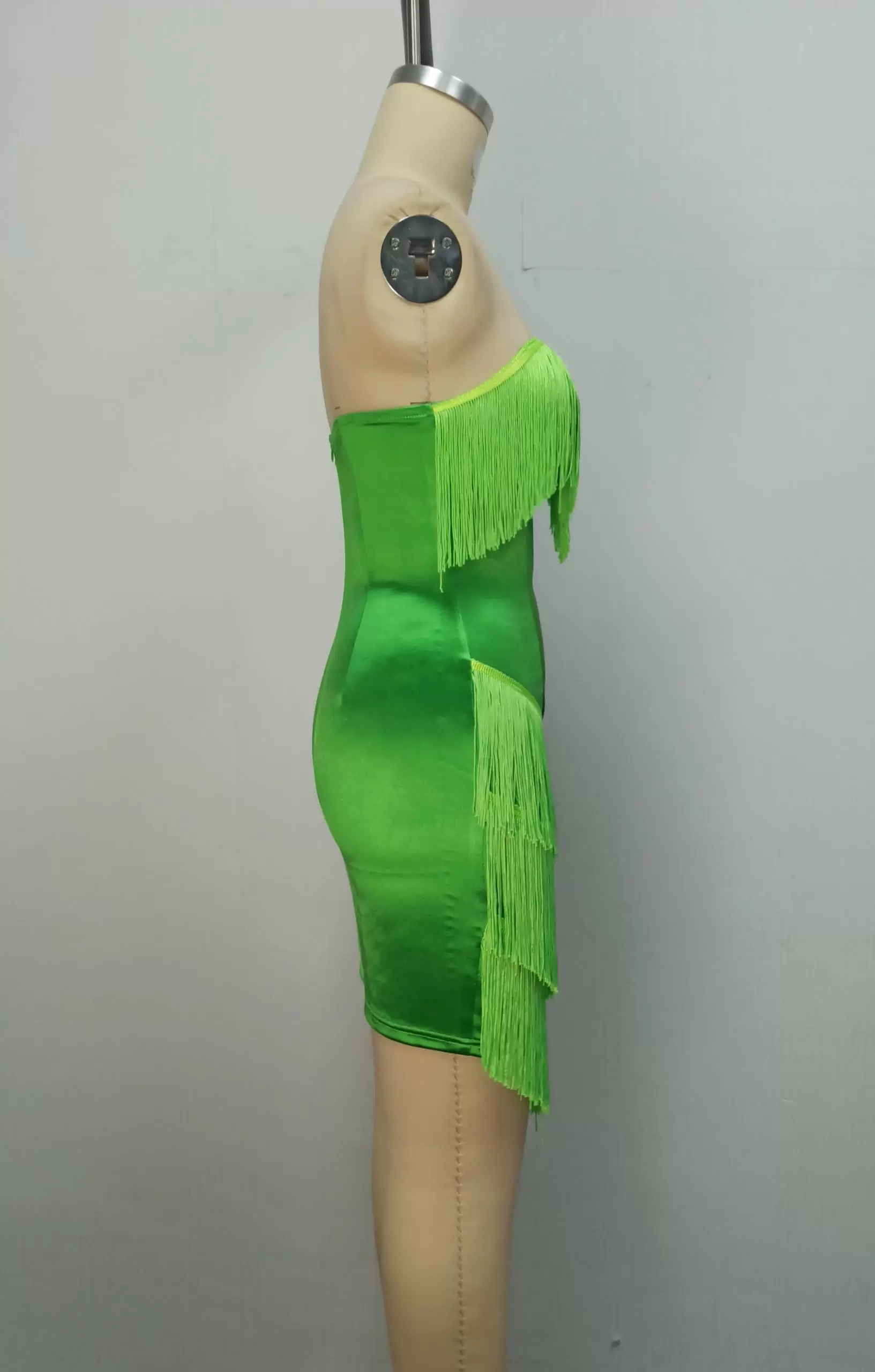 Vibrant Green Fringe Strapless Bodycon Party Dress Women