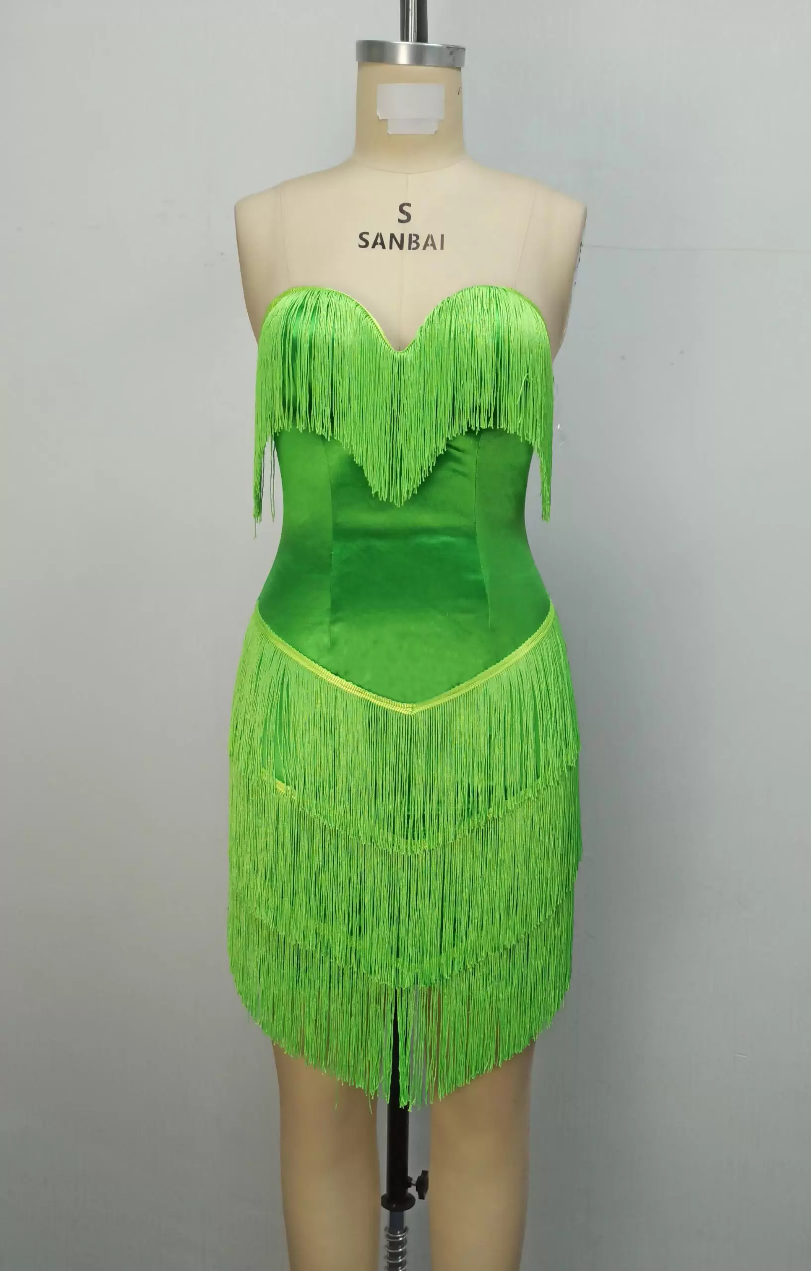 Vibrant Green Fringe Strapless Bodycon Party Dress Women