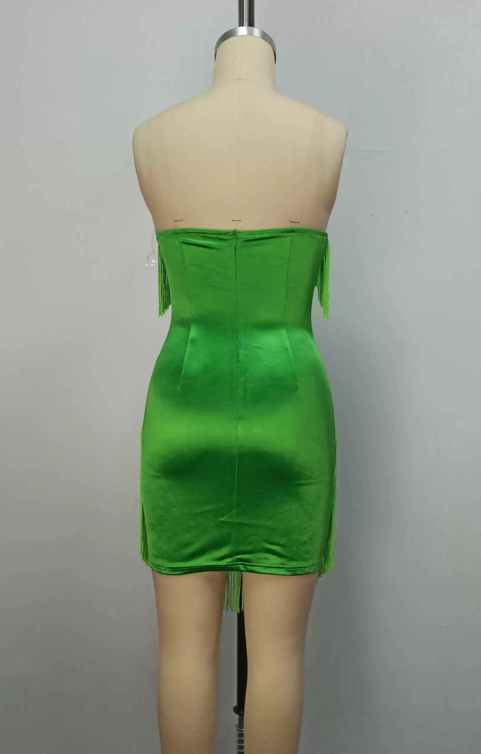 Vibrant Green Fringe Strapless Bodycon Party Dress Women