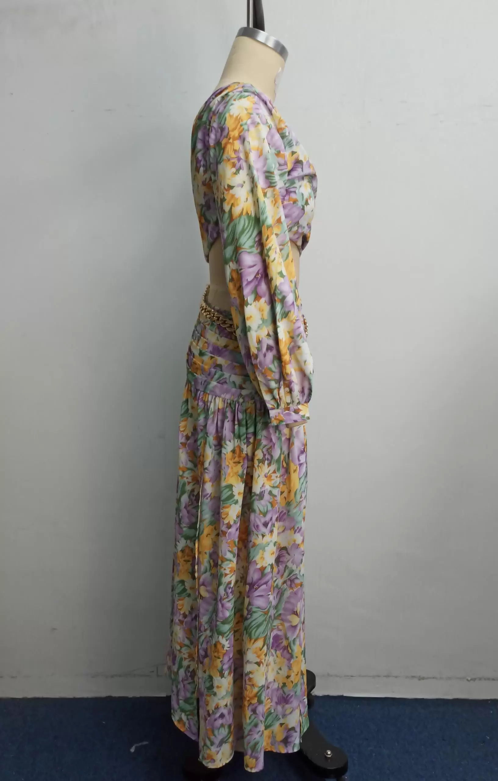 Elegant Bohemian Style Women Floral One Shoulder Maxi Dress With Chain Belt