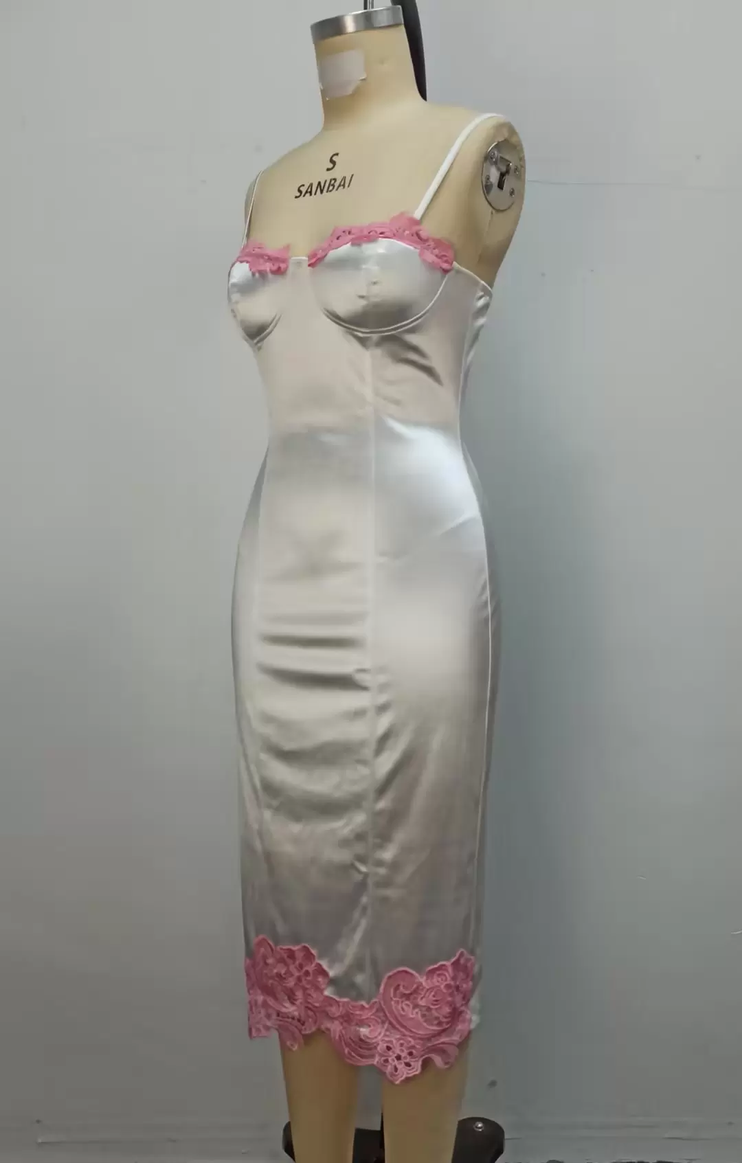 Satin Lace Trimmed Slip Dress With Adjustable Straps Women