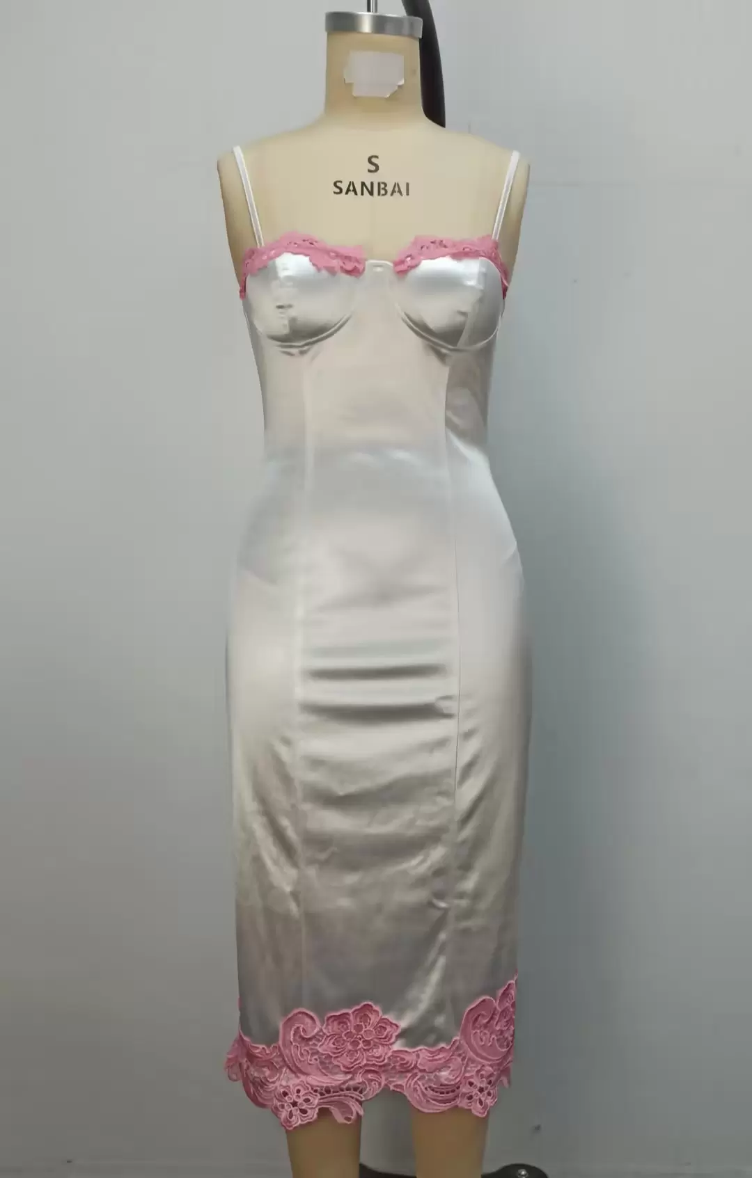 Satin Lace Trimmed Slip Dress With Adjustable Straps Women
