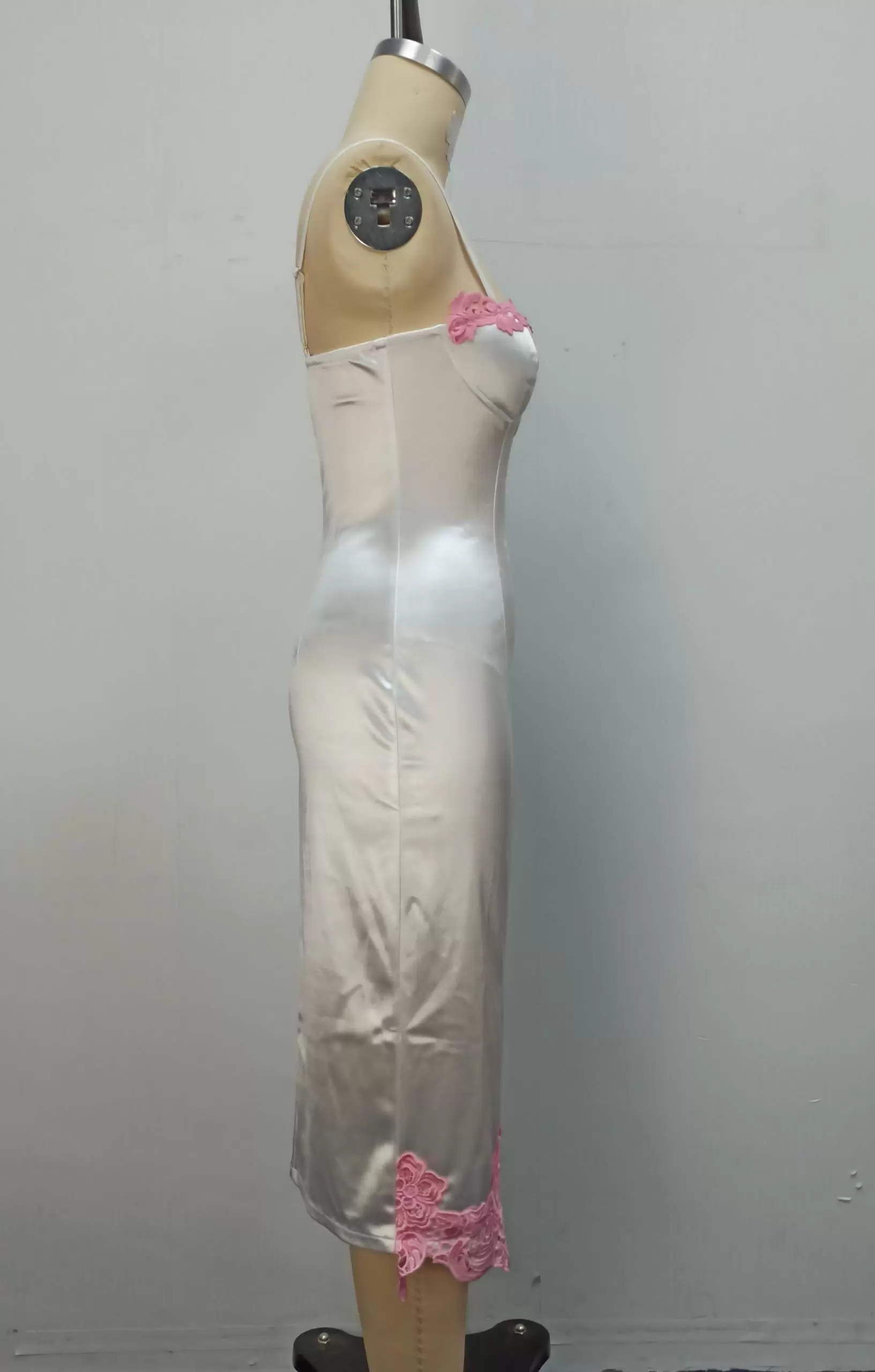 Satin Lace Trimmed Slip Dress With Adjustable Straps Women