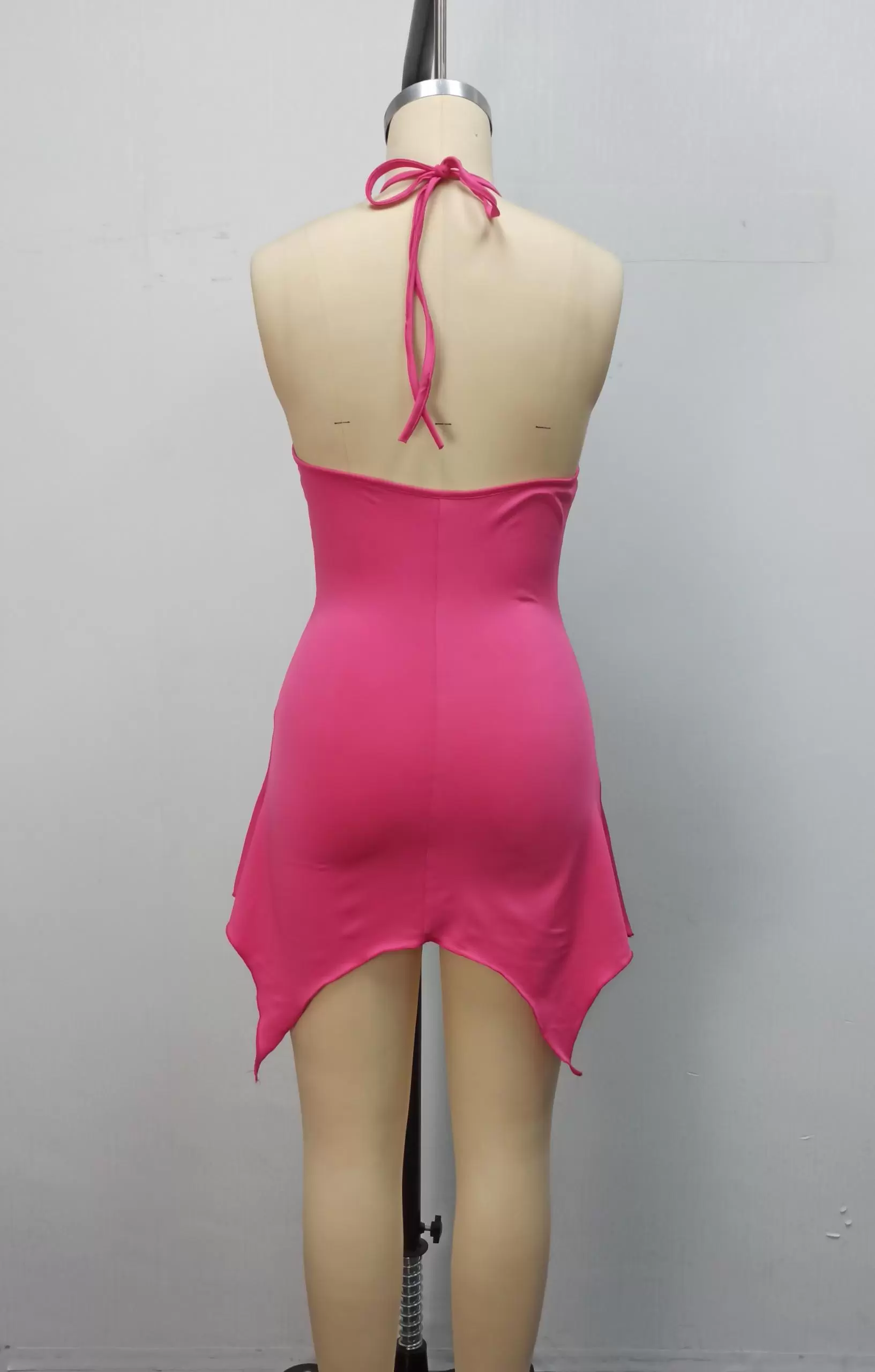 Floral Detail Pink Ruffled Halter Neck Backless Mini Dress Women