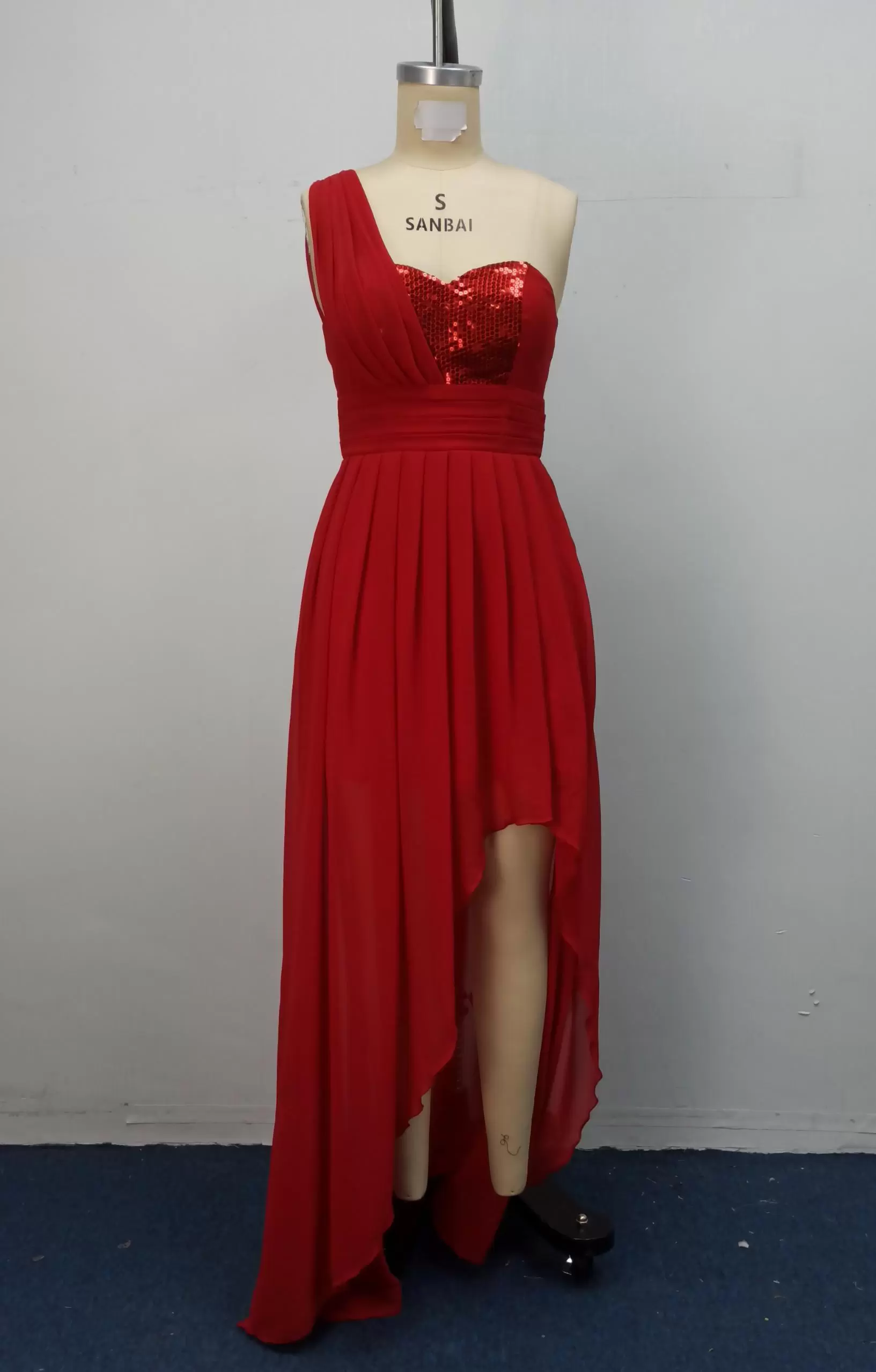 Sequin One Shoulder Pleats Slit Dress Women