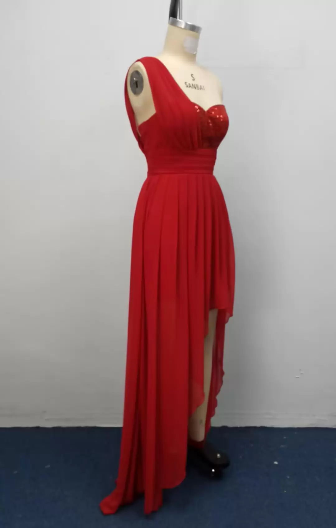 Sequin One Shoulder Pleats Slit Dress Women