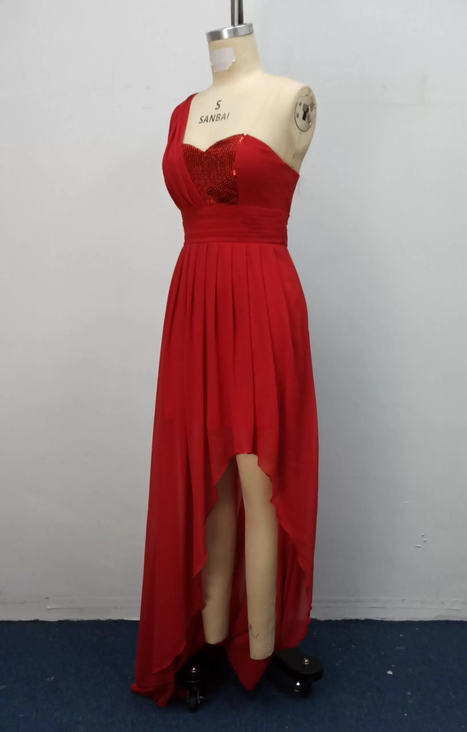 Sequin One Shoulder Pleats Slit Dress Women