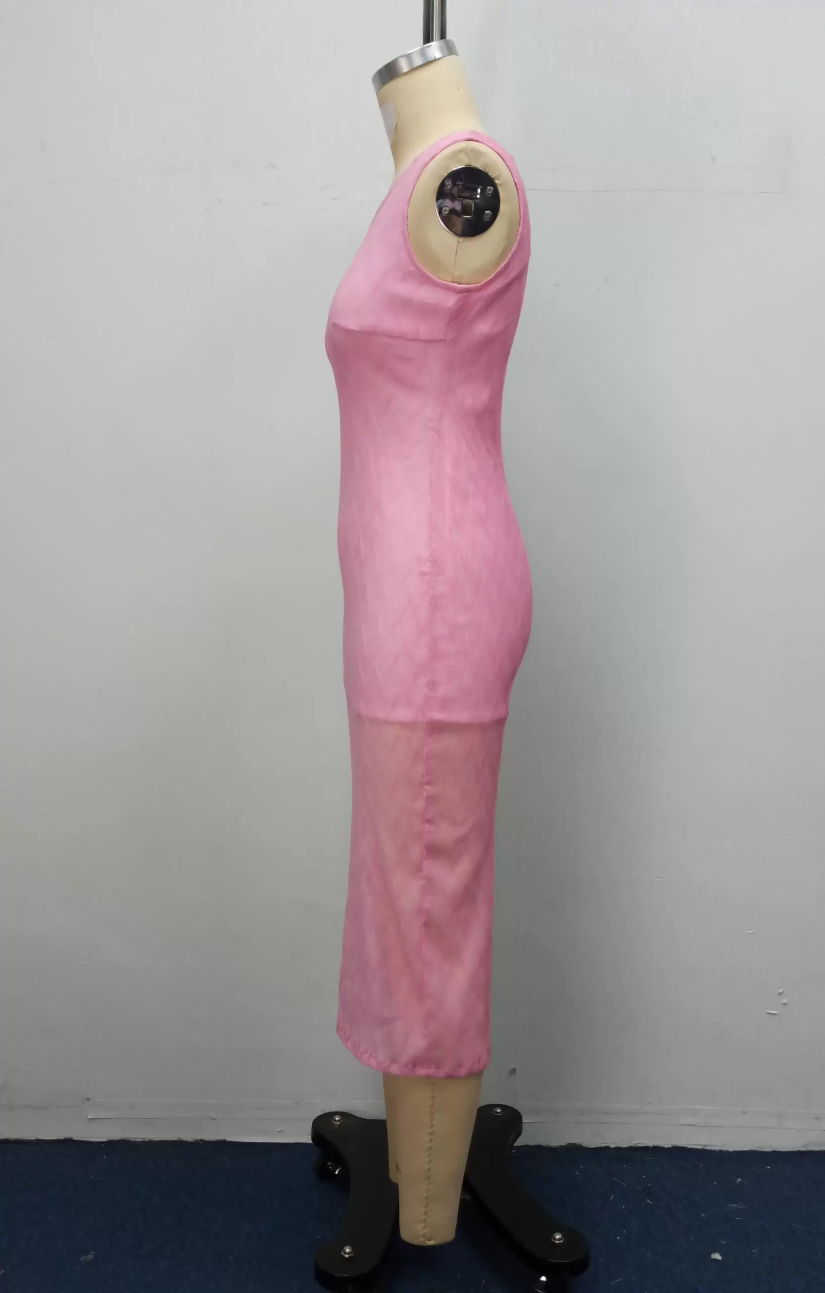 Chevron Pattern Pink One Shoulder Mesh Midi Dress Women