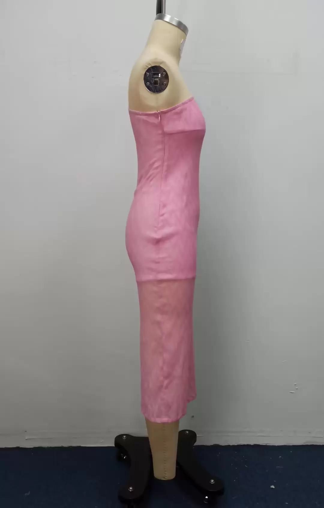 Chevron Pattern Pink One Shoulder Mesh Midi Dress Women