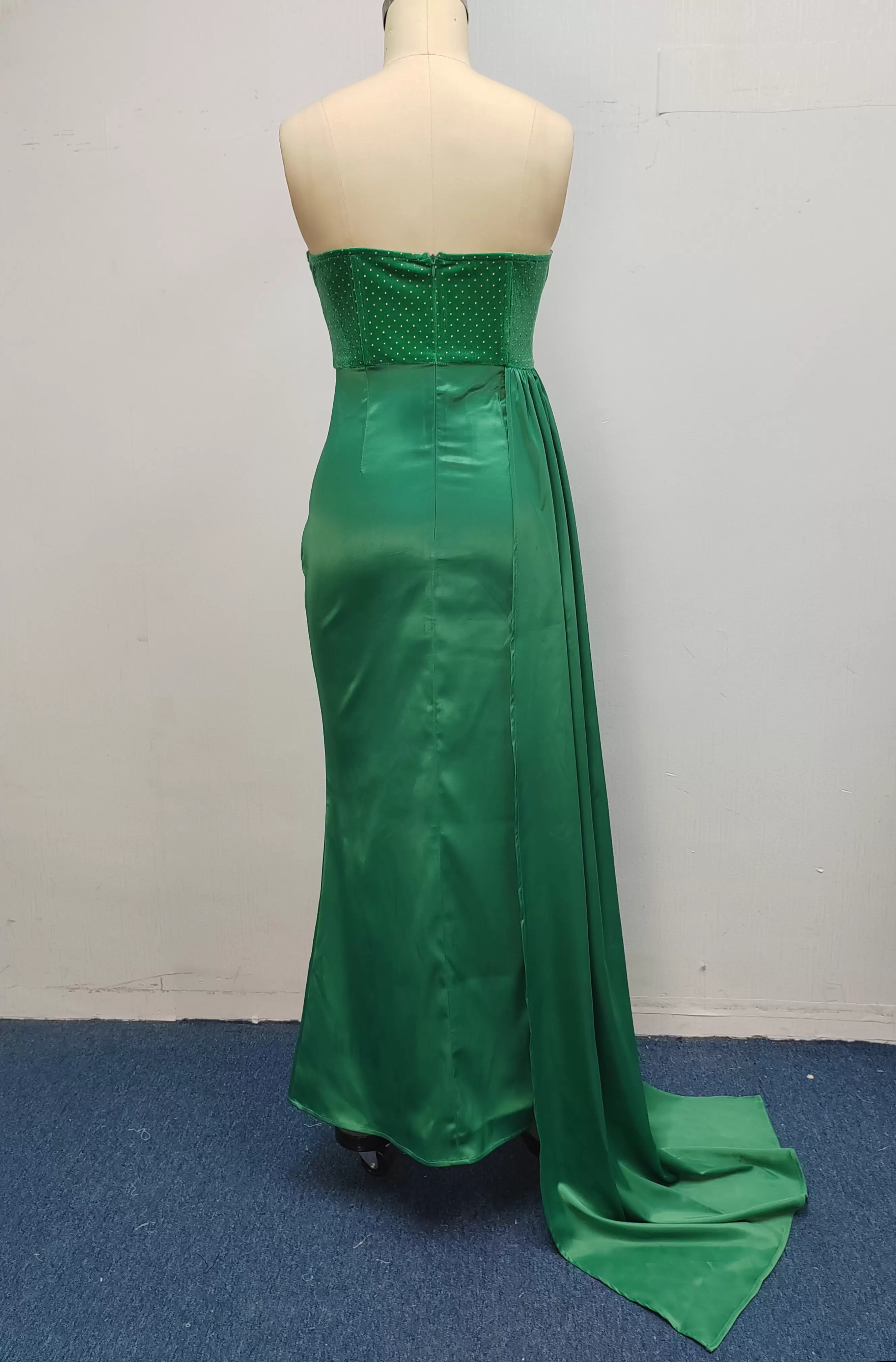 Strapless Polka Dot Draped Side Slit Elegant Evening Dress Women