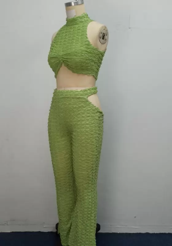 Ruched Crop Top With Halter Neck And High Waist Flared Pants Women