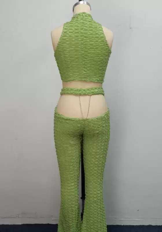 Ruched Crop Top With Halter Neck And High Waist Flared Pants Women