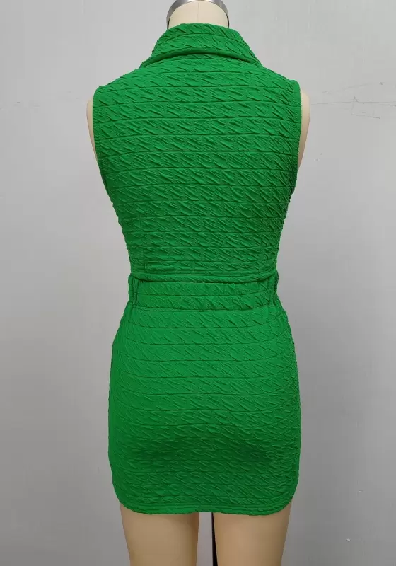 Textured Green Sleeveless High Waist Mini Skirt Set Women