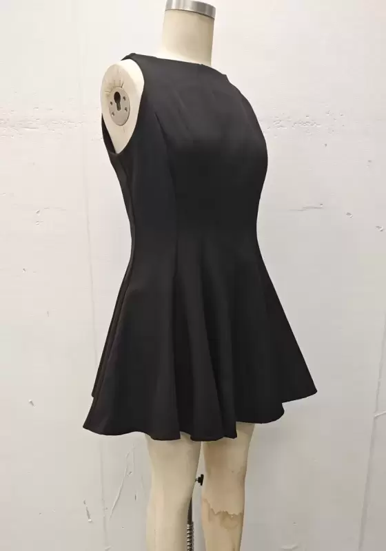 Women’s Sleeveless Black Fit and Flare Mini Dress – Elegant Little Black Dress