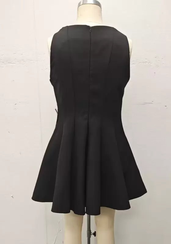 Women’s Sleeveless Black Fit and Flare Mini Dress – Elegant Little Black Dress