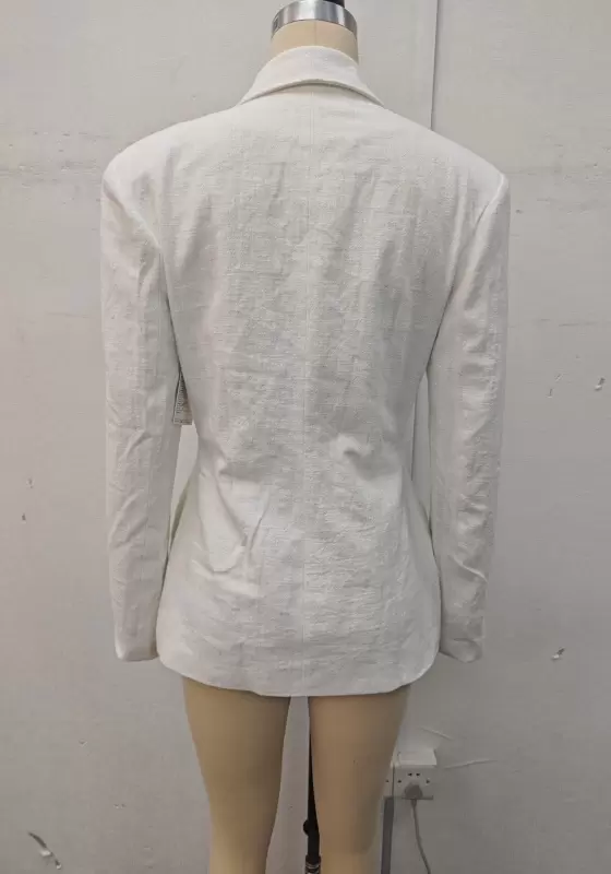 Women’s White Long Sleeve Blazer with Waist Tie – Elegant Tailored Jacket
