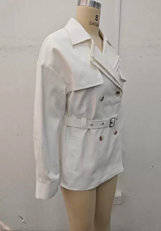 White Short Trench Coat - 2025 Stylish Double-Breasted Design