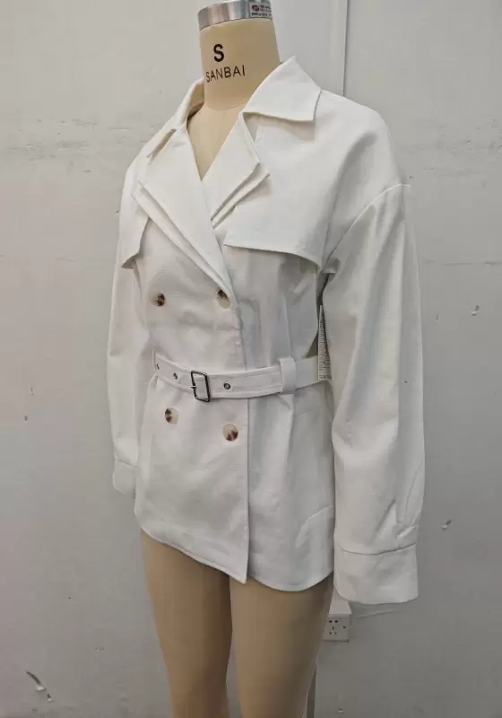 White Short Trench Coat - 2025 Stylish Double-Breasted Design