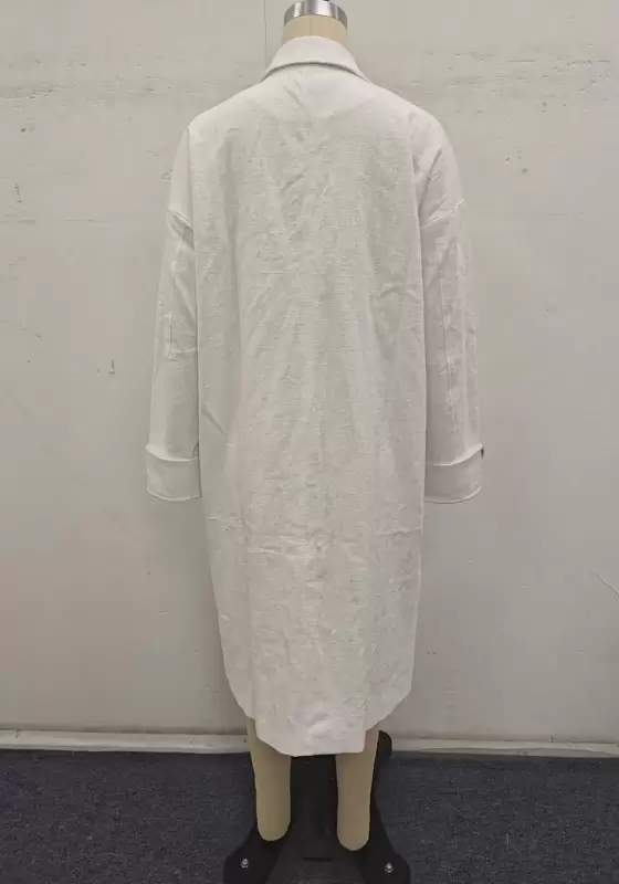 Simple Long White Notched Lapel Coat – Versatile Single-Breasted Trench
