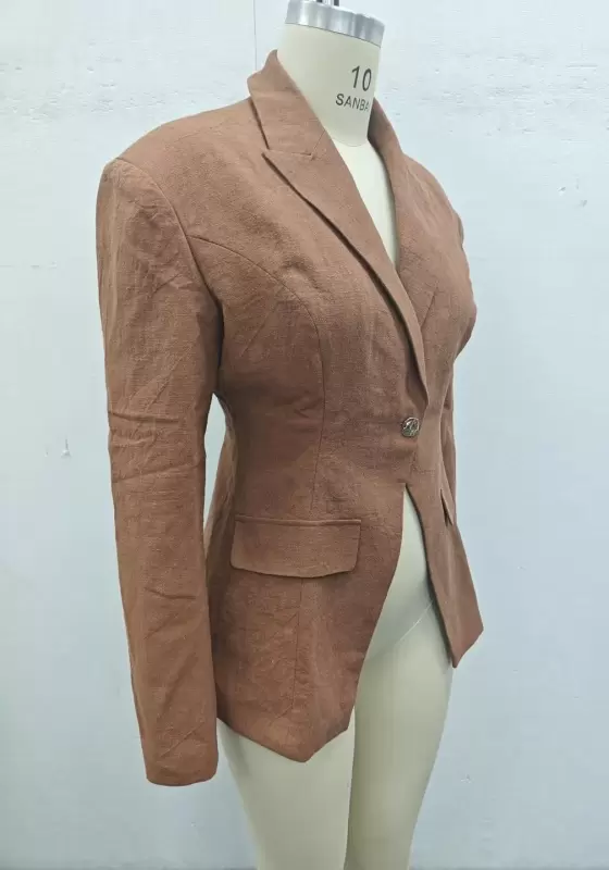 Women's Brown Single-Breasted Slim Fit Blazer - Notch Lapel Professional Jacket for Office and Casual Wear