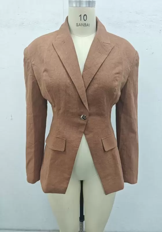 Women's Brown Single-Breasted Slim Fit Blazer - Notch Lapel Professional Jacket for Office and Casual Wear