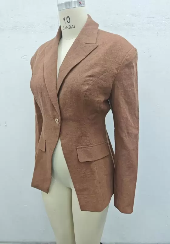 Women's Brown Single-Breasted Slim Fit Blazer - Notch Lapel Professional Jacket for Office and Casual Wear