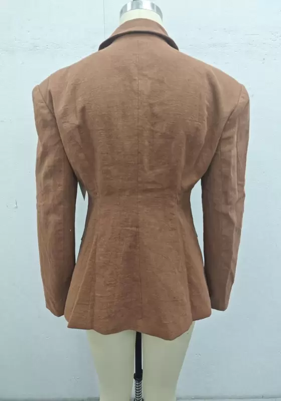 Women's Brown Single-Breasted Slim Fit Blazer - Notch Lapel Professional Jacket for Office and Casual Wear