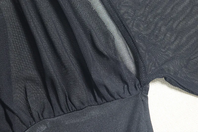 Hollow Mesh Sheer Long Sleeve Bodycon Dress