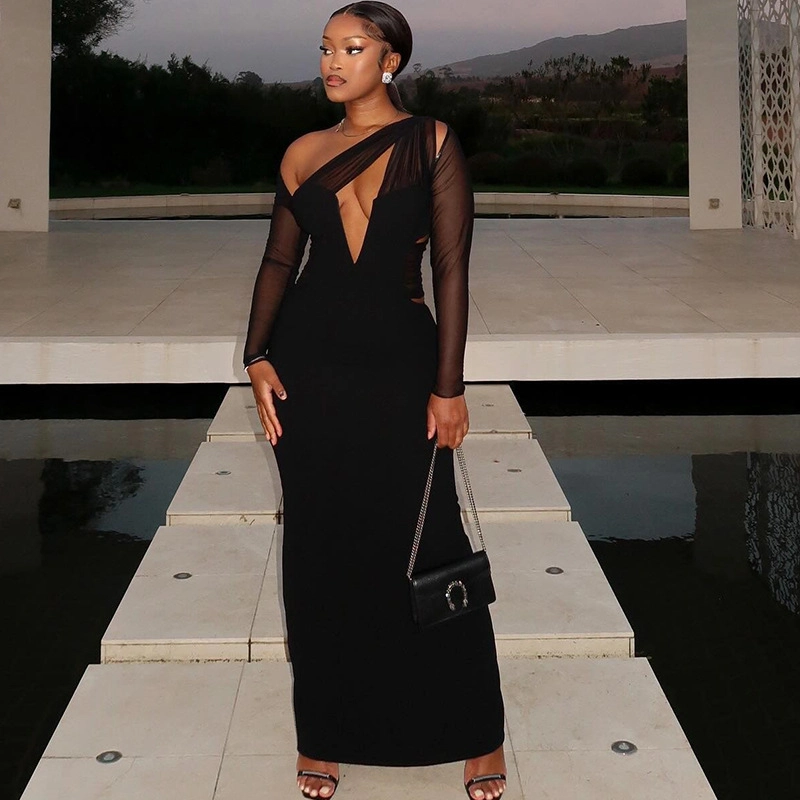 Hollow Mesh Sheer Long Sleeve Bodycon Dress