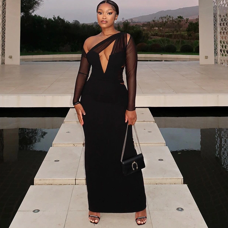 Hollow Mesh Sheer Long Sleeve Bodycon Dress