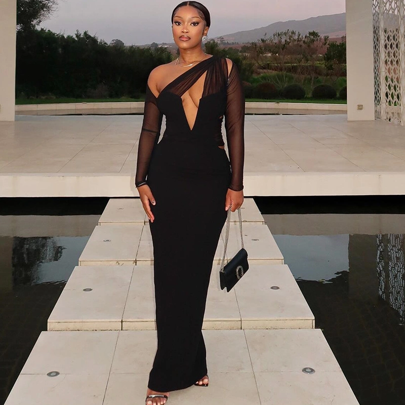 Hollow Mesh Sheer Long Sleeve Bodycon Dress