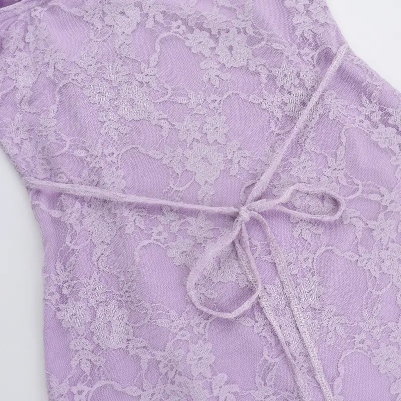 Lace Trim Wide Strap Slit Mini Dress