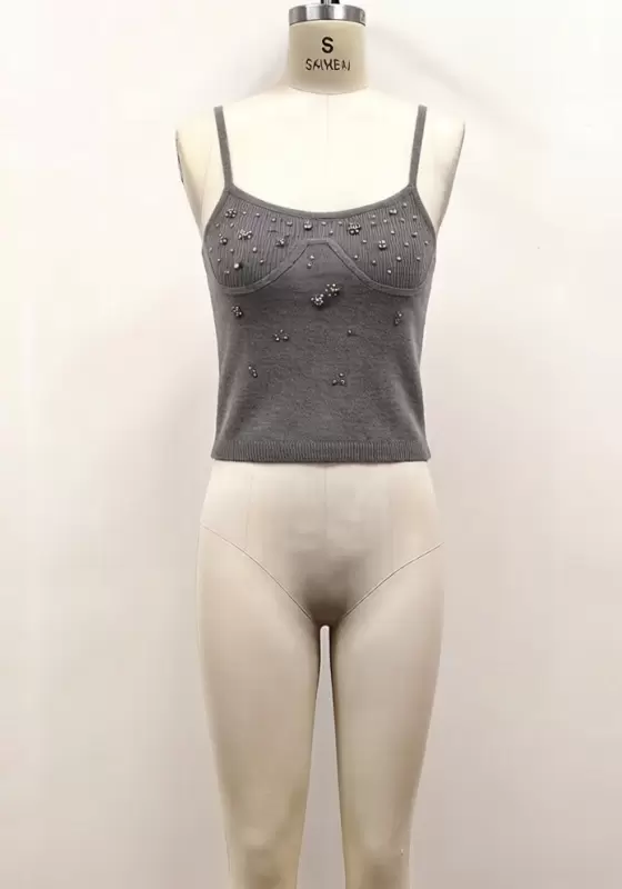 Bedazzled Knit Camisole &ndash; Y2K Aesthetic Sleeveless Top for Women, Cozy Chic & Sustainable Fashion