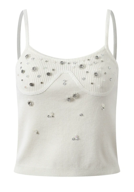 Bedazzled Knit Camisole &ndash; Y2K Aesthetic Sleeveless Top for Women, Cozy Chic & Sustainable Fashion