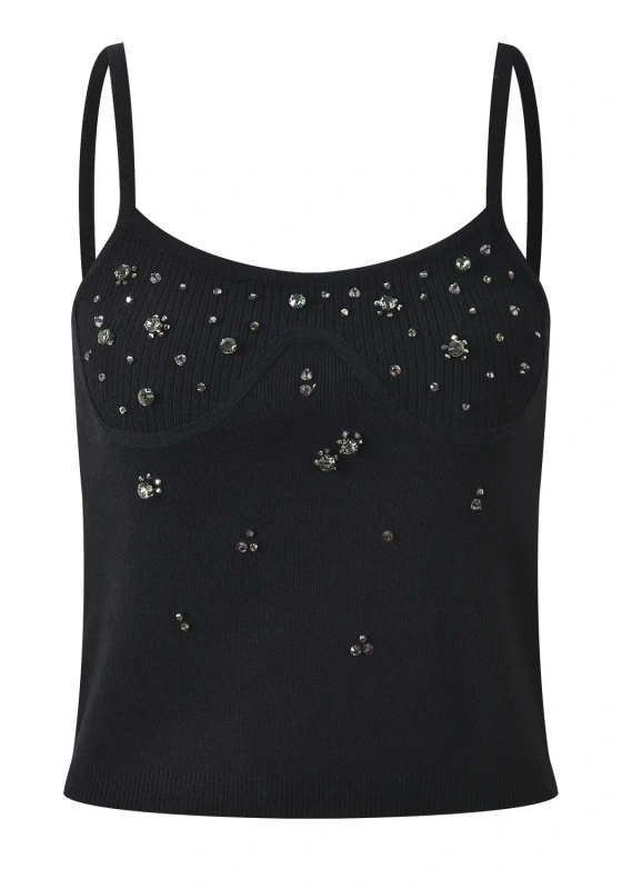Bedazzled Knit Camisole &ndash; Y2K Aesthetic Sleeveless Top for Women, Cozy Chic & Sustainable Fashion