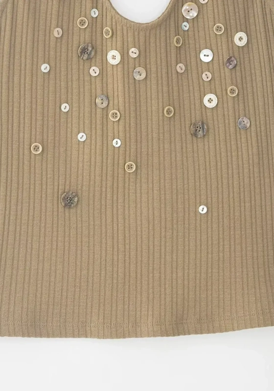 Textured Halter Knit Cami &ndash; Minimalist Aesthetic Button-Decorated Top for Women, Sustainable & Versatile Layering Piece