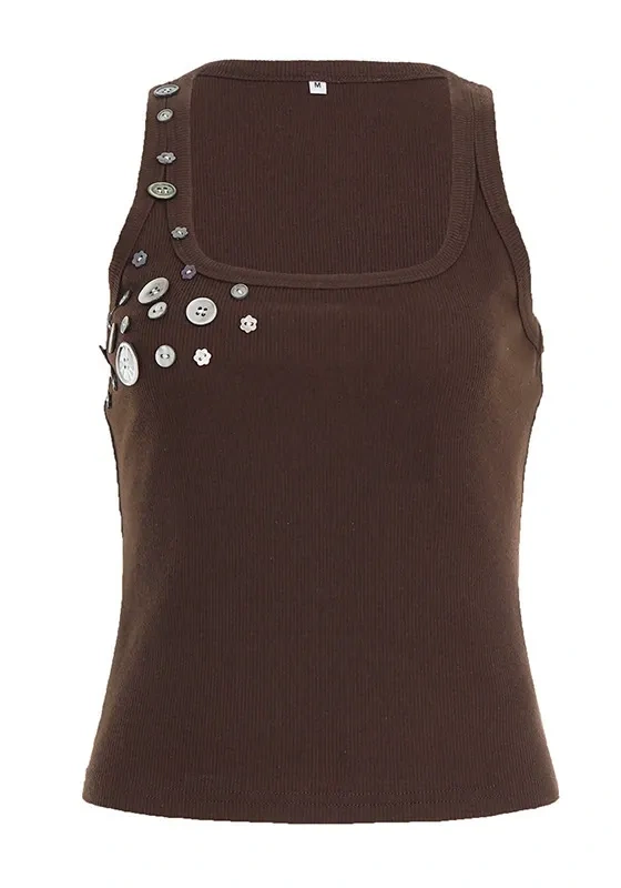 Asymmetrical Button-Detail Knit Tank &ndash; Handmade Aesthetic Dark Academia Top for Women