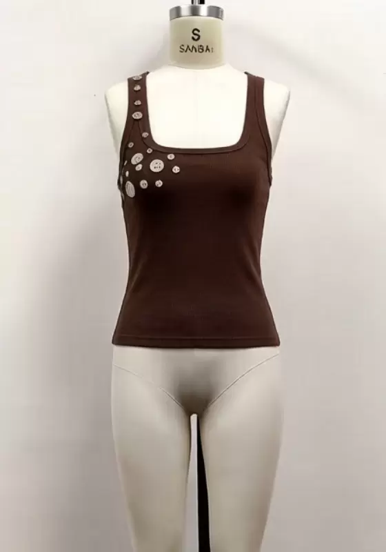 Asymmetrical Button-Detail Knit Tank &ndash; Handmade Aesthetic Dark Academia Top for Women