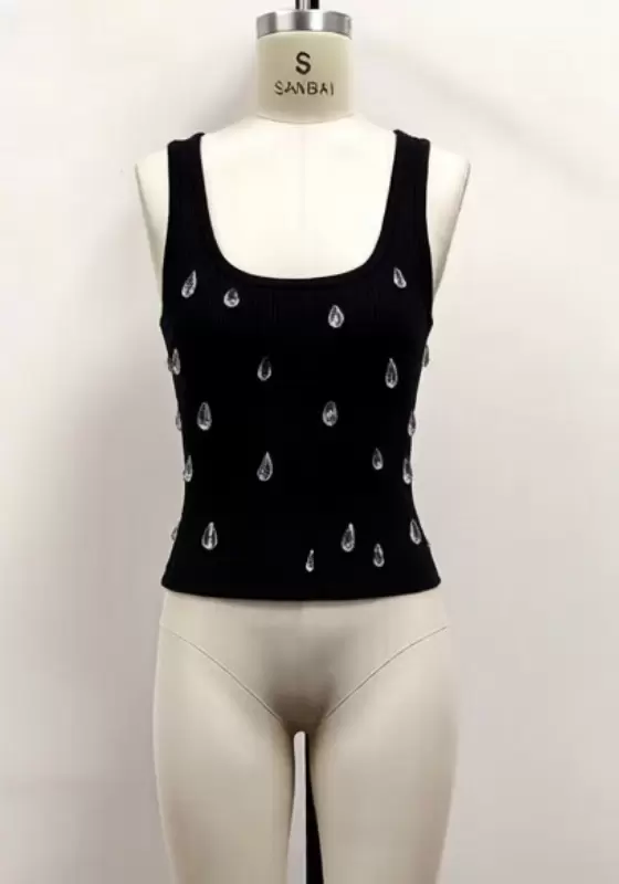 Drip-Style Pearl-Embellished Knit Cami &ndash; Artistic Y2K Liquid Aesthetic Top for Women