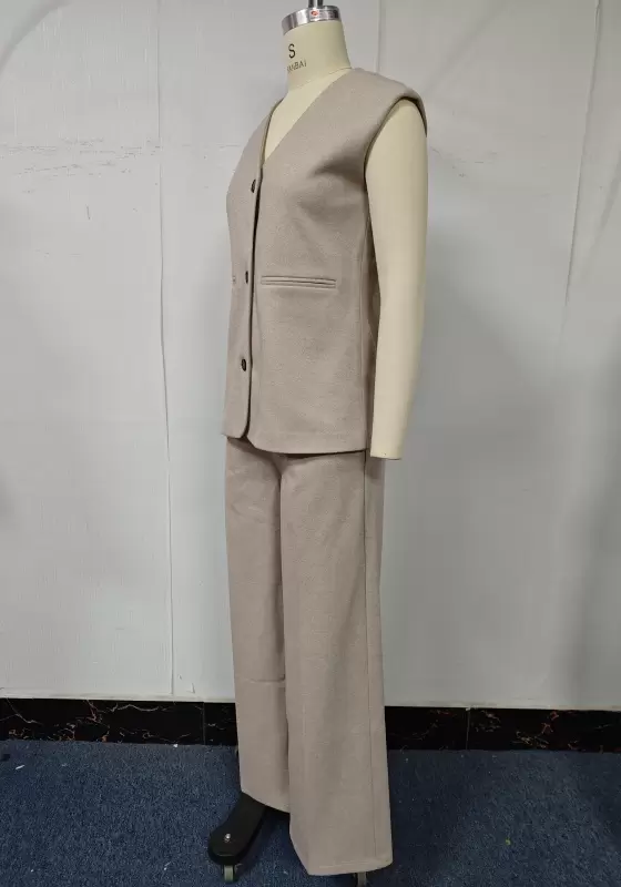 Coordinated Knit Vest & Wide-Leg Trouser Set - Tailored Minimalist Outfit for Women
