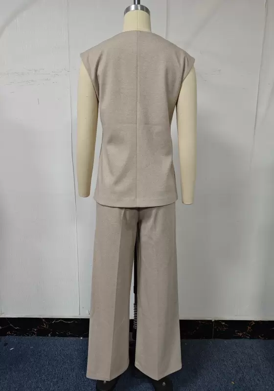 Coordinated Knit Vest & Wide-Leg Trouser Set - Tailored Minimalist Outfit for Women