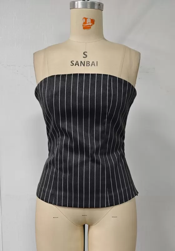 Striped Bandeau Top & Wide-Leg Trouser Set - Tailored Suit Set for Women