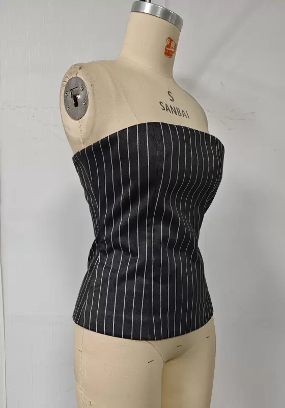 Striped Bandeau Top & Wide-Leg Trouser Set - Tailored Suit Set for Women