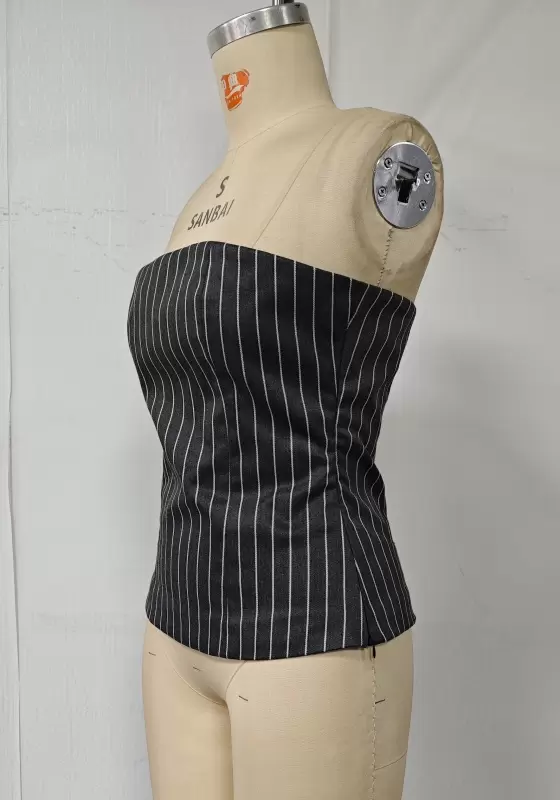 Striped Bandeau Top & Wide-Leg Trouser Set - Tailored Suit Set for Women