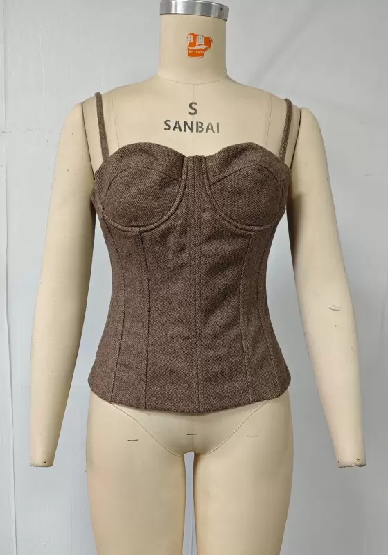 Tweed Corset Cami Top & Mini Skirt Set - Tailored Bustier Outfit for Women